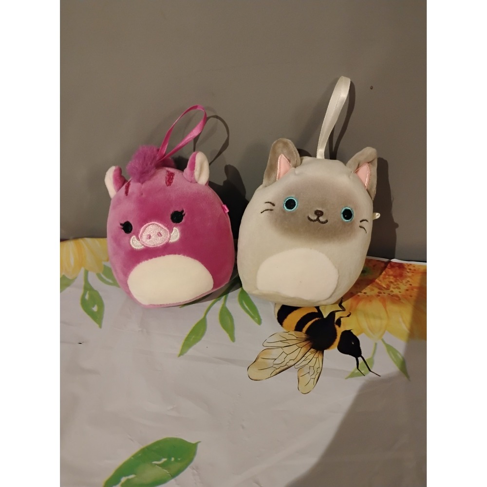 Squishmallows Clip On Plush Set Felicia Pandicorn Felton Siamese Cat 3.5 Inch